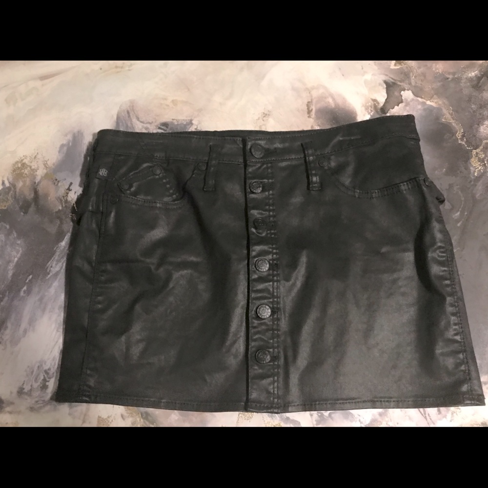 Rock & republic black leather mini skirt size 12